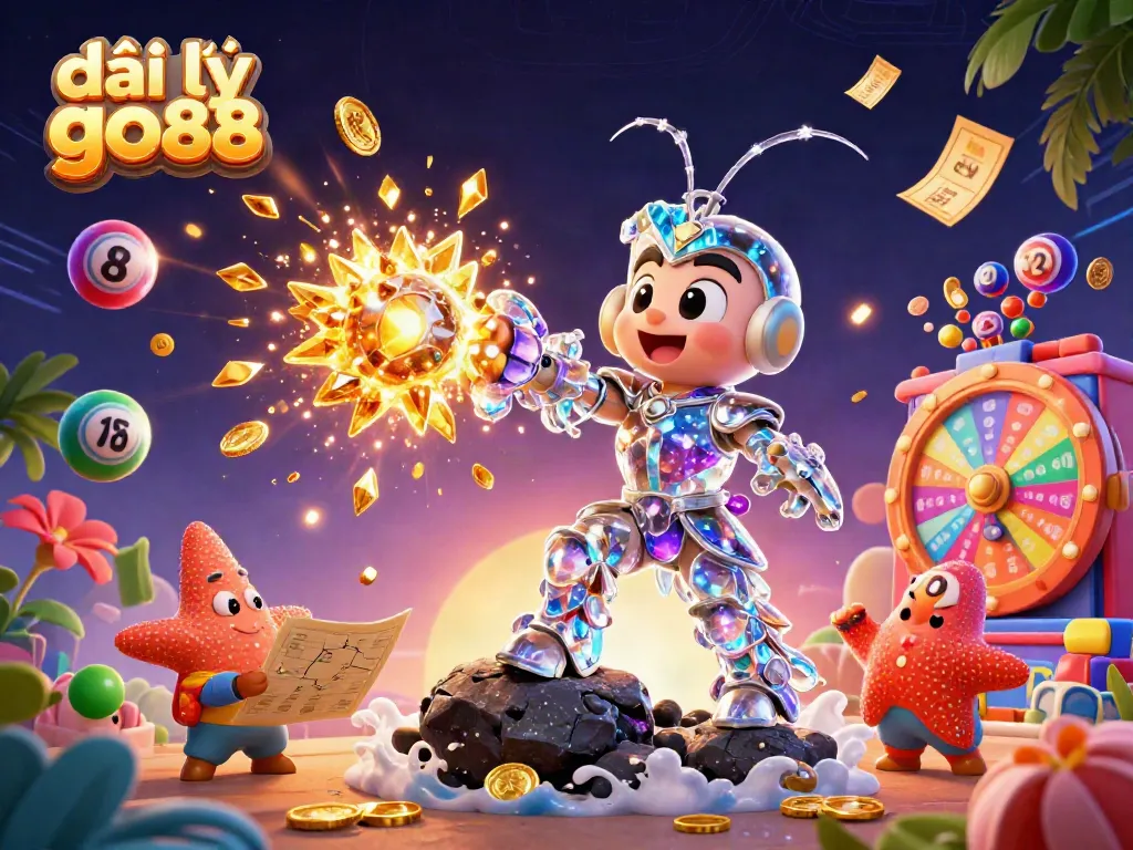 Engage in vibrant play with đại lý go88, featuring a galactic shrimp and starfish in a casino-themed scene.