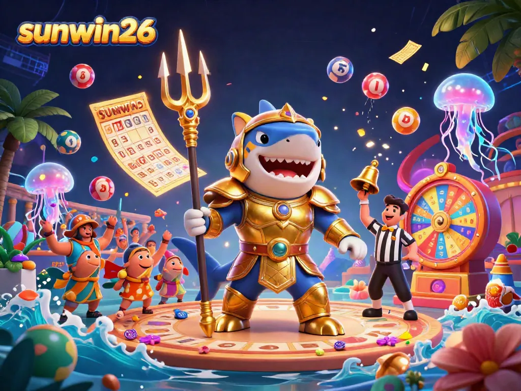 Experience thrilling games with sunwin26's dynamic underwater casino scene featuring vibrant lottery elements.