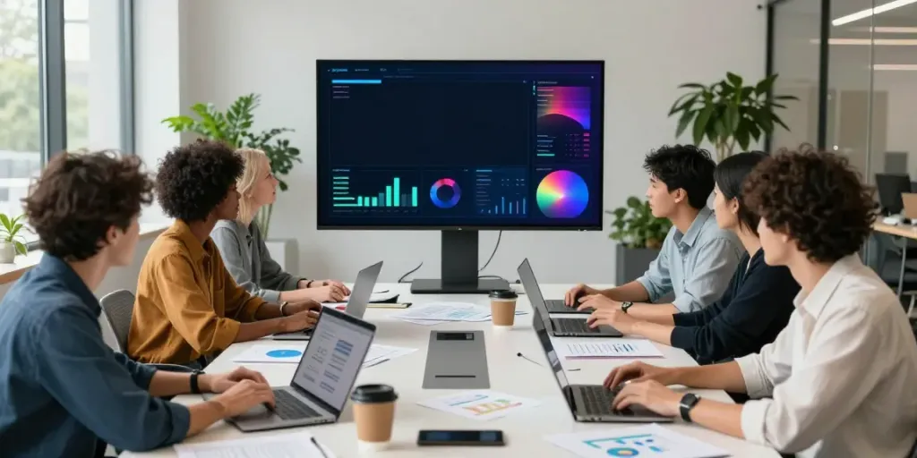 Collaborative team discussing the best AI visibility tools in a modern office