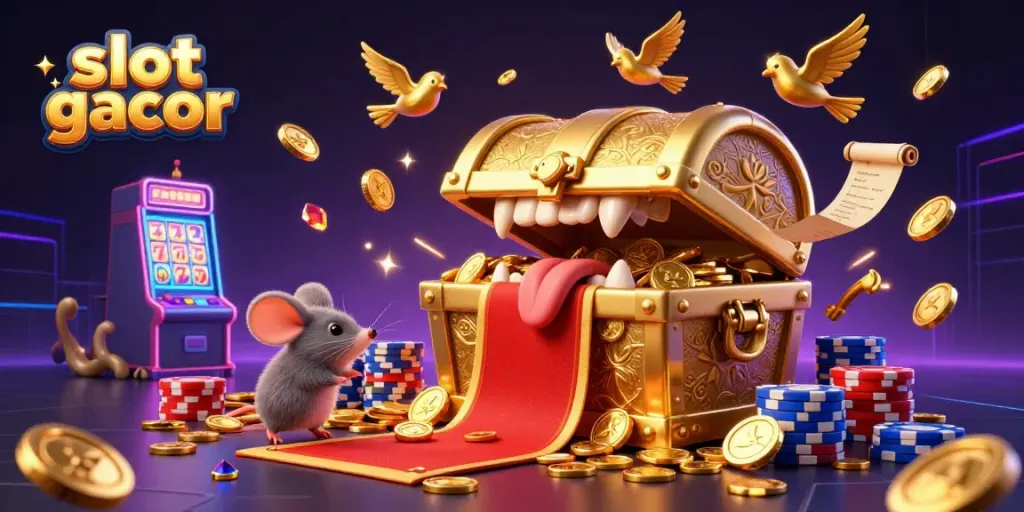 Experience thrilling jackpots with slot gacor in this vibrant 3D casino adventure illustration.