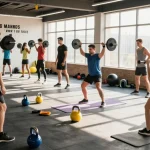 In de Unique Pharma Steroïden Winkel trainen atleten samen in een moderne sportschool, waarbij ze hun fitnessdoelen bereiken.