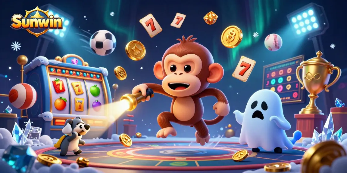 Sunwin showcases a thrilling haunted casino adventure with a mischievous monkey and a ghost-hunting puppy.