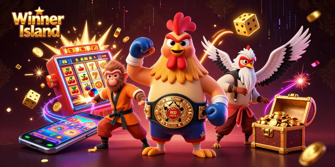 Experience thrilling gameplay at Winner Island casino with dynamic 3D characters and jackpot elements.