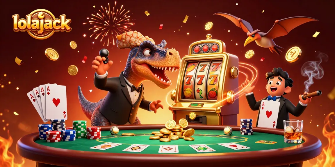Experience the thrill of lolajack casino with vibrant 3D characters celebrating a jackpot.